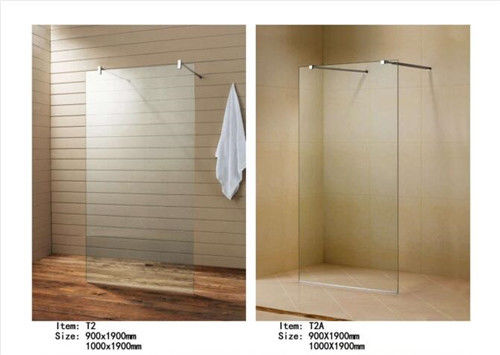 China Easy Install Walk In Shower Screen , Frameless Glass Shower Screen With Support Bar supplier