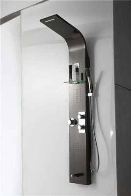 China Black Seamless Thermostatic Shower Panel Column Tower Anti Deformation Large Water Output supplier