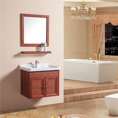 China Double Doors Floating Sink Vanity , Wall Mounted Sink Cabinet With Mirror And Shelf supplier