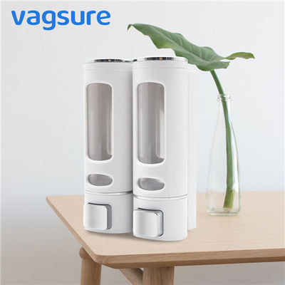 China Double Heads Wall Mounted Liquid Soap Dispenser Waterproof ABS Plastic Material supplier