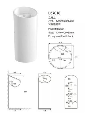 China White Cylinder Pedestal Bathroom Sinks , Porcelain Pedestal Sink Depth 120mm supplier