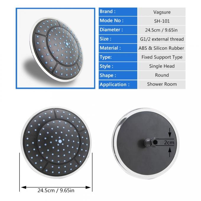 High Pressure 10 Inch Rain Shower Head , Anti Bacterial Large Round