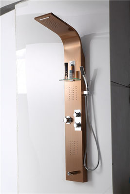 China Rose Gold Shower Columns Panels Waterproof 1500*220*70mm Size With Glass Shelving supplier