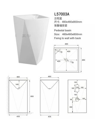 China Diamond Shape Modern Pedestal Sink , Ivory / White Pedestal Sink Anti Pollution supplier