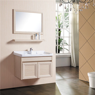 China Wooden Grain Bathroom Sinks And Vanities Fire Proof Anti Corrode With 780mm Shelf supplier